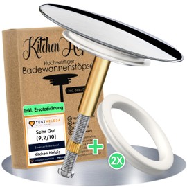 KH® Elegant Universal Bathtub Plug, Diameter 72 mm, Rustproof, for All Standard Baths, Height-Adjustable Bath Plug Closure, Bathtub, Version 2.0 – 100% Leak-Proof, with 2 Double Seals