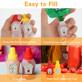 Andibro Mini Ketchup Bottle, 23ml Refillable Plastic Condiment Container Small Squeeze Bottles Dressing Sauce Bottle for Jam Honey Chocolate Cream Syrup Salad Kids Lunch Accessories 4Pcs