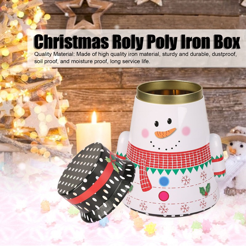 Christmas Candy Iron Box Roly Poly Design Santa Claus Snowman