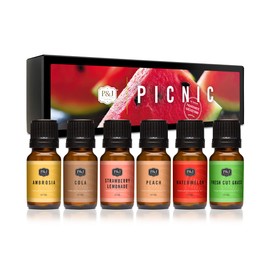 P&J Trading - Picnic Set of Scented Oils - Strawberry Lemonade, Ambrosia, Watermelon, Cola, Peach, Fresh Cut Grass Fragrance Oils for Candle Making, Soap Making, Diffuser Oil