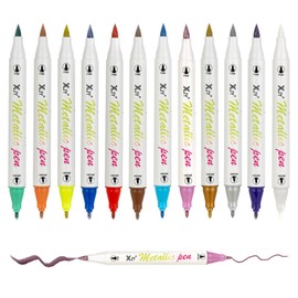 12 Farben Metallic Marker Acrylstifte Set Dual Tip Metallic Stifte Glitzerstifte Acrylfarbstifte Metallischen Marker Acryl-Farbstifte Marker für Keramik für holz, Glas, Keramik Kinder & Erwachsene