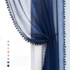 Pom-Pom Blue Sheer Curtains for Bedroom 63" Window Drapes Rod