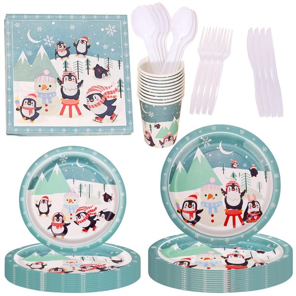 160PCS Party Supplies Snowsman Paper Disposable plates Cups Napkins Plastic