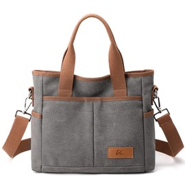 Women's Small Canvas Tote Purses Casual Multi-pocket Shoulder Crossbody Bag Everyday Handbags (Grey)