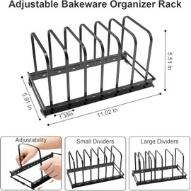 TEAMOLA - Organizador ajustable para cacerola y olla, para almacenamiento de cocina, paquete de 2 compartimentos para hojas de galletas, utensilios de hornear, tablas de cortar, utensilios de cocina