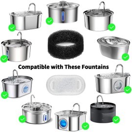 Wonder Creature 16 Pack Cat Water Fountain Filter Replacement, 4+4/8+8/12+12/16+16 Pack for Stainless Steel Cat Fountain 2L/67oz and 3.2L/108oz, 8 Carbon Filters & 8 Pre-Filter Sponges