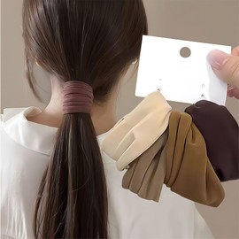Traceless Hair Elastics, Set of 4, Stylish, High Elasticity, Simple, Plain, Korean Style, Soft, Won't Break, No Headaches, Hair Ring, Hair Clip, Buns, Simple, Elegant, Women's, Adult, Black, Fashion, Brown, Accessory, Elegant (Beige + Brown)