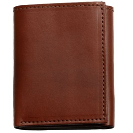 Premium Full Grain Bridle Leather Men’s Trifold Wallet With ID Window – Medium Brown - Made in USA