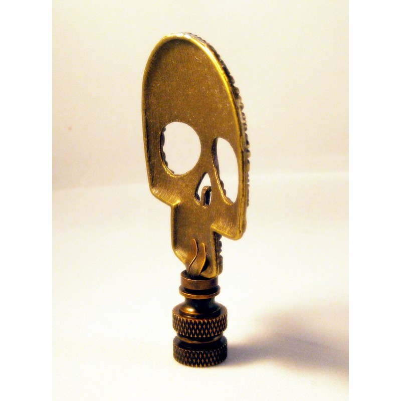 Lamp Finial-Aged Brass D.O.D. Skull on Aged Brass Base