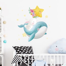 ZARROUEA Sea Animals Wall Stickers Sea 3D Undersea World Dolphins Seaweed Giant Water Mother Whales Fish Turtle Cute Animals Nursery Nursery Children's Room Decor Home Art Mural Paintings for Bathroom