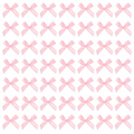 Mini Pink Bows 50 Pcs Satin Ribbon Bows 4x4cm Little Bows DIY Satin Bows Pink Ribbon Mini Bows Cute Small Bows for Craft Sewing Scrapbooking Christmas Party Wedding and Gift Wrapping