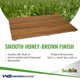 SeaTeak Rectangular Wooden Teak Shower Mat | Waterproof Mat | Indoor Bath Mat | Outdoor Shower Platform | 31.5" L x 19.75" W x 1.25" H