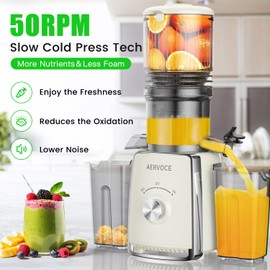 AERVOCE Cold Press Juicer Machines - Masticating Juicer Machines With 5.3'' Large Feed Chute,300W High Juice Yield,800ml Two Cups, Slow Juicers Extractor Easy To Clean