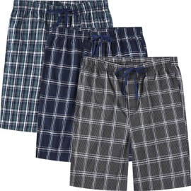 Jveyvth Men's Pajama Shorts Plaid Lounge Pants Relaxed Fit Drawstring Button Open Fly