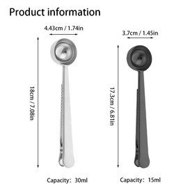 Coffee Scoop,Stainless Steel Coffee Scoop Clip,Coffee Spoon Measuring,for Ground Coffee and Beans,Set of 2(15ml/Black+30ml/Silver).
