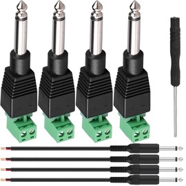Xiatiaosann 6.35mm Plug Male Jack Mono for Guitar/Speaker/Microphone Audio Cable, 2 Pole Terminal Female 1/4 Inch Solderless Screw Converter Adapter Replacement Repair Plug, 4 PCS
