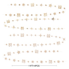 Champagne Gold 21st Circle Dot Star Streamer Garland Metallic Glitter Paper Number 21 Hanging Banner for Boys Girls Happy 21 Years Old Finally Legal Twenty One Birthday Anniversary Party Decorations