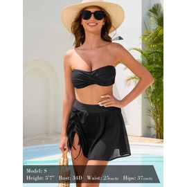 RELLECIGA Women's High Waist Swim Skirt Drawstring Skirt Shorts with Built-in Bikini Bottom Swimsuits, Black, X-Large