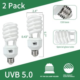 LUCKY HERP 2 Pack UVA UVB Reptile Light, 23W 5.0 UVB Bulb for Tropical and Sub Tropical Reptiles, Compact Fluorescent Terrarium Lamp, Reptile UVB Bulb for Chameleons, Lizard, Turtle