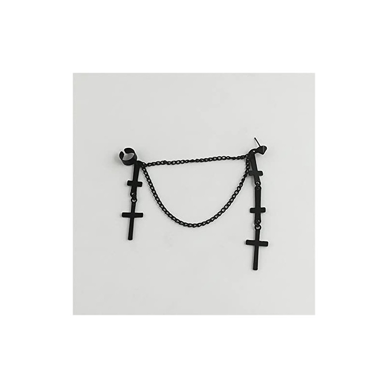 2Pcs Punk Layered Cross Long Threader Tassel Link Chain Dangle