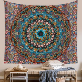 LSTLQHX Green Mandala Tapestry Wall Hanging Indian Hippie Wall Decor Vintage Psychedelic Aesthetic Tapestries Bohemian Wall Art Boho Home Decoration for Bedroom Living Room Dorm
