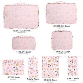MissBoy 8 Piece Packing Travel Organizer Cubes Set, 8 Various Sizes Travel Luggage Packing Organizers - Floral