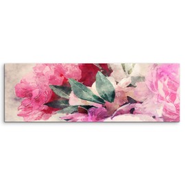Canvas Picture 150 x 50 cm - Roses and Peonies in Watercolour Look