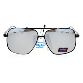 Air Force Sunglasses Retro Metal Square Aviators UV400 Black, Silver Mirror