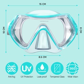 Kids Swim Goggles for Age 3-14, Snorkel Diving Mask Anti-Fog 180° Clear View Swim Mask with Nose Cover for Child Boys Girls Youth