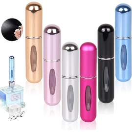 Atomizador Perfume Viaje, 6pcs Mini Atomizador de Perfume Recargable,Dispensador de Perfume de 5 ml,Multicolor Contenedor Perfume para Viaje,Botella de Spray de Perfume de Rellenable Aluminio