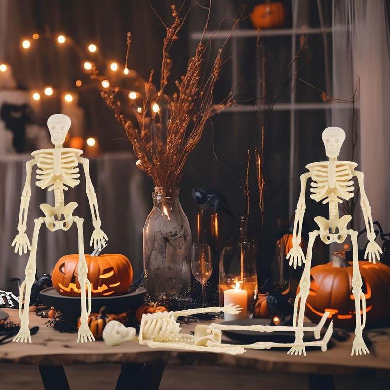 10 Pcs Mini Halloween Skeleton Decorations, White Small Plastic Skeleton