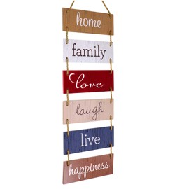Excello Global Products Large Hanging Wall Sign: Rustic Wooden Decor (Home, Family, Love, Laugh, Live, Happiness) Hanging Wood Wall Decoration (11.75" x 32")