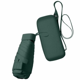 ESUFEIR Mini Travel Sun Umbrella for Purse With Case,Small Compact UV Umbrella Protection Sun,Lightweight Portable Parasol Umbrella Windproof for Women Men Kids (Dark green)