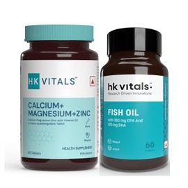 Generic Calcium, Magnesium and Zinc Tablets with Vitamin D3 & Fish Oil (60 Tablets Each) Combo Pack | 1000mg Omega 3 with 180 mg EPA & 120 mg DHA