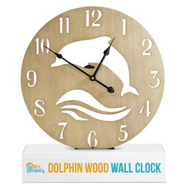 Sea Creations Wooden Wall Clock - Coastal, Nautical, and Beach Themed | Decorative and Aesthetic 16" Timepiece | Ideal Office or Home Decor | Living Room, Bedroom, or Beach House | Dolphin (Die Cut)