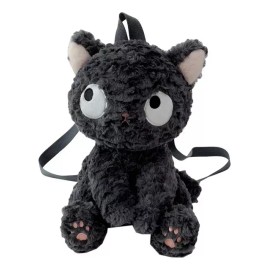 Jextech Mochila Con Cierre Esponjoso Gato Peluche Negro Muñeco 30cm