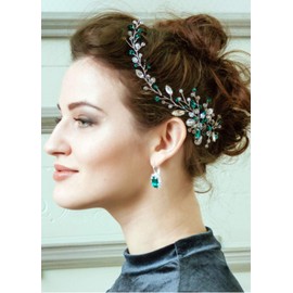 Anglacesmade Bridal Crystal Headband Emerald Hair Vine for Wedding Bridesmaid Headpiece Prom Party Festival Hair Accessories for Women and Girls