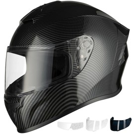 Favoto Full Face Motorcycle Helmet DOT Approved, Cascos para Motos Snowmobile Dirt Bike Helmet for Adults Men Women, Anti-Fog Film Included, Carbon Fiber, XL