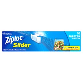 Ziploc Slider Freezer Bags, Stand-and-Fill with Expandable Bottom, Gallon, 10 Count