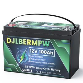 DJLBERMPW 12V 100Ah LiFePO4 Lithium Battery, Deep Cycle Battery with Upgraded 100A BMS, Max 1280W Energy, Up to 15000 Cycles & 10-Year Lifespan for RV, Marine, Solar, Trolling Motor, Camping, Off-Grid