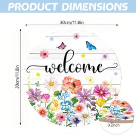 Spring Tulip Flower Welcome Front Door Sign Floral Blue Butterfly Wooden Hanging Sign for Summer Door Hange Wall Wreath Sign for Indoor Outdoor Farmhouse Home Porch Garden Decor