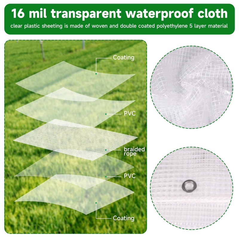Clear Greenhouse Plastic Covering, 16Mil Thickness Heavy Duty Clear tarp