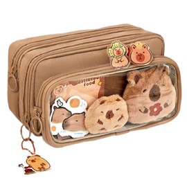 Cute Pencil Case,Large Capacity Stationery,Wide Opening Mouth Pencil Pouch,apybara Pencil Box,Aesthetic Pencil Pouch,with Cute Pins Plush Stickers Pendant,Brooch, Keychain