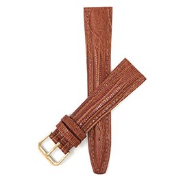 Bandini 18mm Italian Leather Watch Band Strap - Tan - Lizard Pattern - Glossy - Gold Buckle
