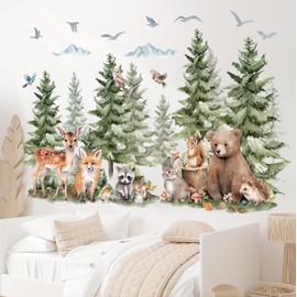 DECOWALL Pine Forest Animals Wall Sticker Mountain Forest Bear Deer Fox DIY Art Kids Room Nursery Bedroom Decor Kids Room Playroom Classroom Bedroom Removable Mural Gift Scandinavian
