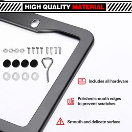 Black License Plate Frames Kit, 2 Pack Widened Matte Black Universal Aluminum Car License Plate Holder for Front and Rear Car Tags, Rust Proof, Anti-Rattle, Withstand All Weather Condition