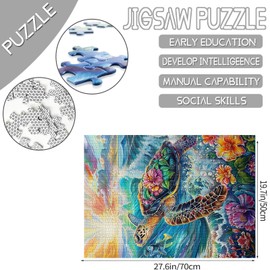 1000 Piece Jigsaw Puzzles for Adults Graffitic Sea Turtle Painting Jigsaw Puzzle Animal with Tropical Flowers Puzzles for Challenging Family Activity Game Seascape Art DIY Puzzle Decor Gifts(White)