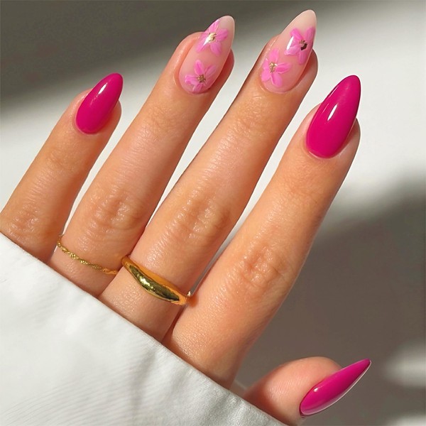 MERVF Press on Nails Almond Medium Peach Solid Color Fake