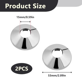 2 Pcs Chrome Radiator Pipe Covers 15mm, Radiator Pipe Collars Cover, Snap On Decorative Pipe Sleeve Rings for Floor Entry, Rad Valve Caps and Pipe Trims for Heating System and Central Heating Pipes