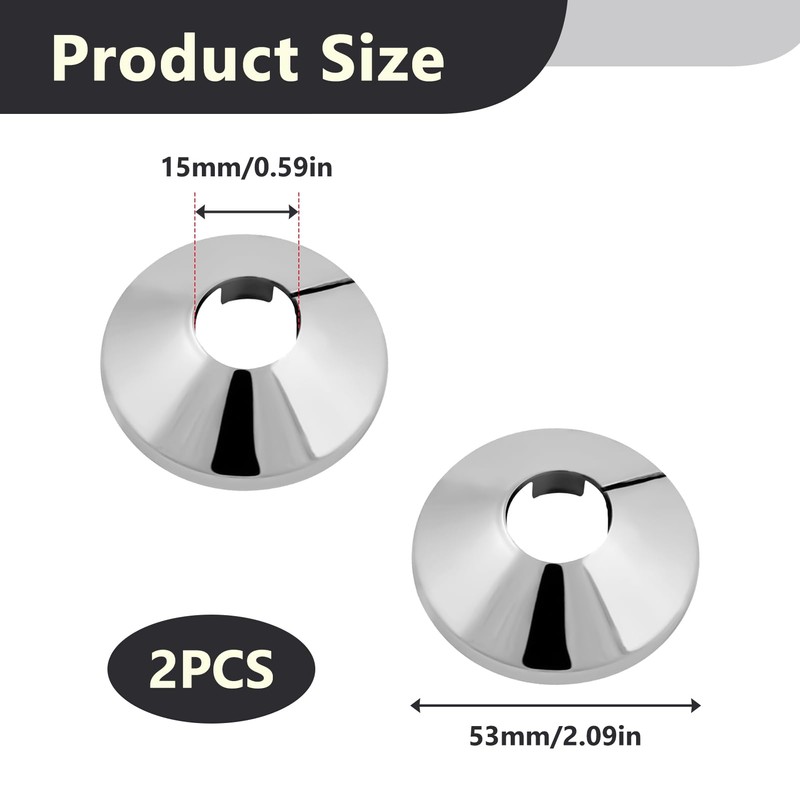 2 Pcs Chrome Radiator Pipe Covers 15mm, Radiator Pipe Collars